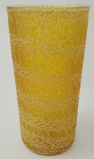 Vintage MCM Orange Yellow String Spaghetti Shatter Proof Drink Glass 5.5" Tall