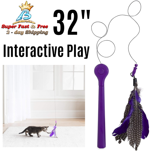 Fun Play Jackson Galaxy Air Wand Cat Pet Feather Toy Telescoping Wand