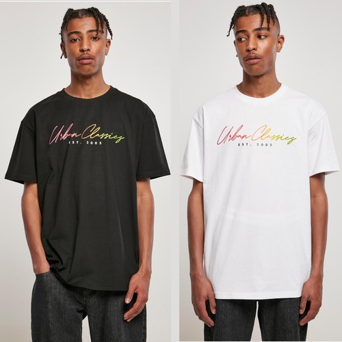 Urban Classics Script Logo Tee Top Shirt Oversize Jersey Print Colourful