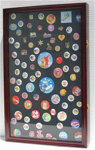 LARGE Display Case Shadow Box for Lapel Pin Medal Patches Ribbon Cherry  Finish