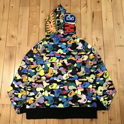 BAPE Multi camo WGM shark full zip hoodie A Bathing Ape Size XL | eBay