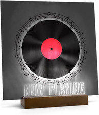 Now Playing Vinyl Record Stand,Light up Wooden Album Display Holder with Acrylic