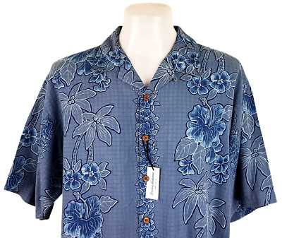 TOMMY BAHAMA Mens 100% Silk Blue S/S LUXURY HAWAIIAN SHIRT - XL - 52'' - RRP £109