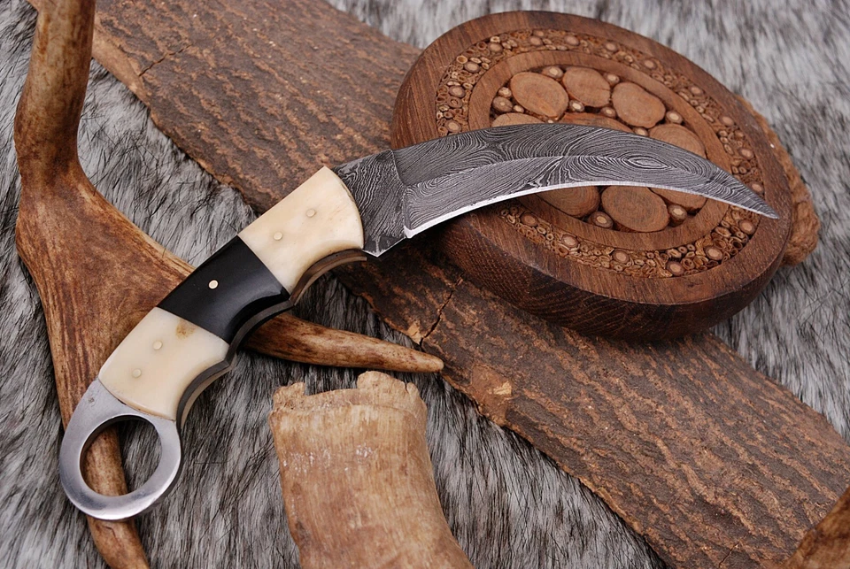 Cuchillo Damasco CUELLO DE CARAMBITO Espiga Completa Garra Hoja Fija Caza SUPERVIVENCIA Foto 3 de 4