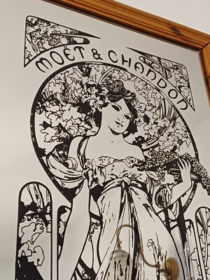 Moet et Chandon champagne 1970s vintage Alphonse mucha mirror
