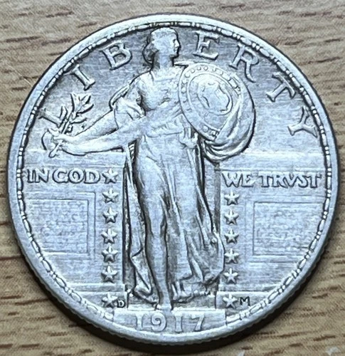 1917 D Type 2 Standing Liberty Quarter AU Details