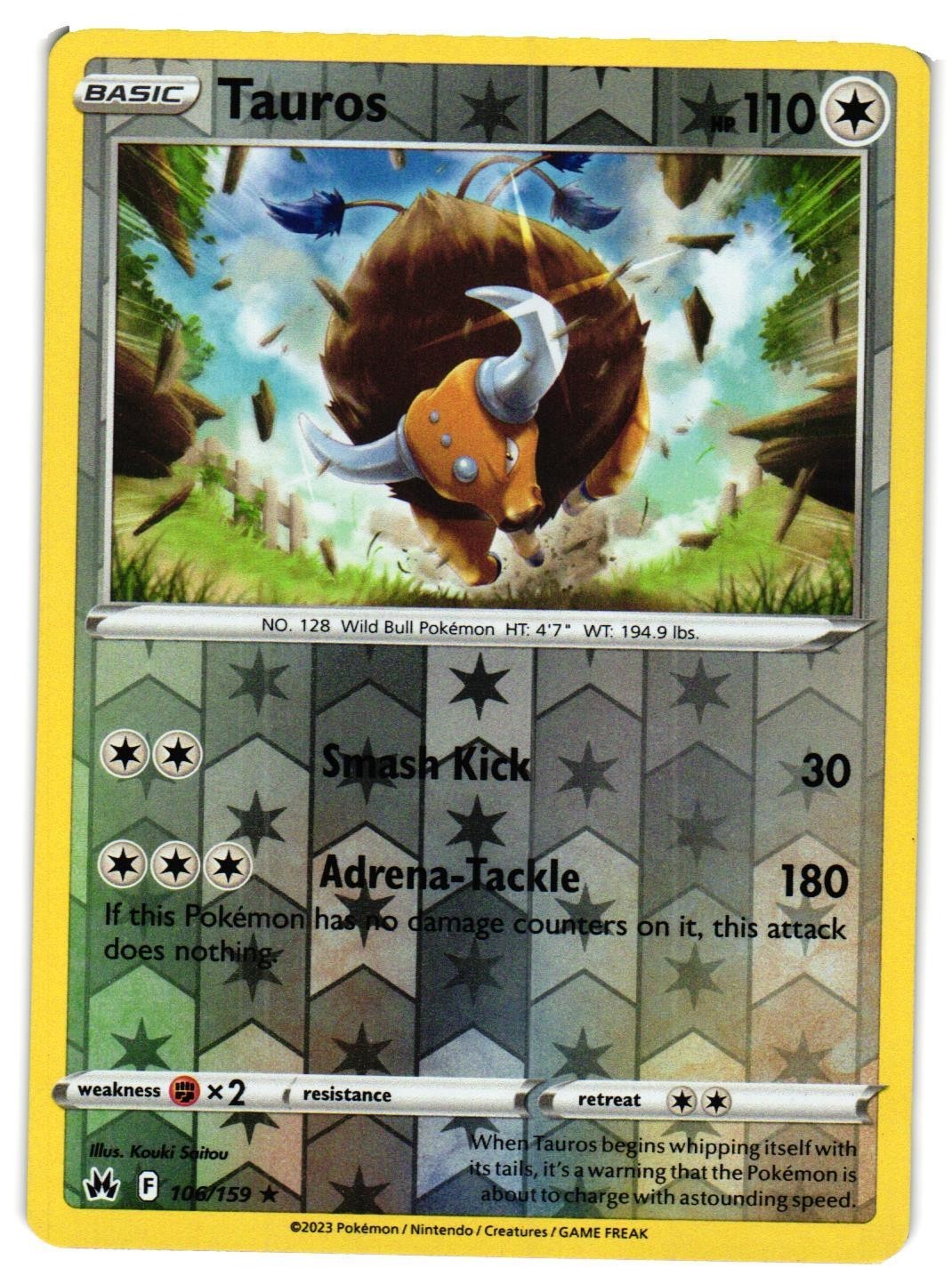 Pokemon TCG Tauros 106/159 Rare Crown Zenith Reverse Holo LP