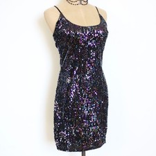 vintage y2k windsor black velvet rainbow sequin sleeveless mini cami dress m