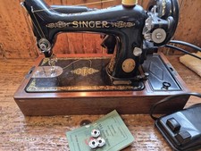 Vintage Singer Sewing Machine 99K With BRK Electric Motor, Foot Pedal,Table 1950