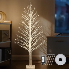 6FT Christmas Birch Tree 700 LED Warm White Lights with Twinkle, LED Lighted ...