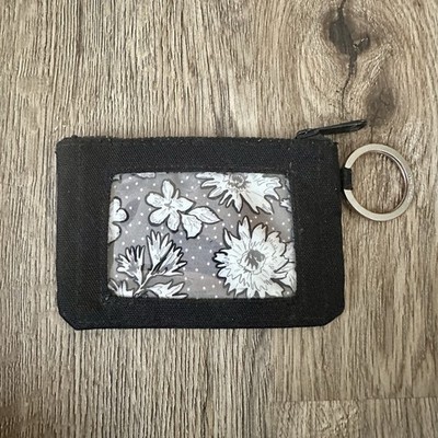 Vera Bradley Solid Black Floral Coin Purse ID Holder Keychain Wallet Canvas