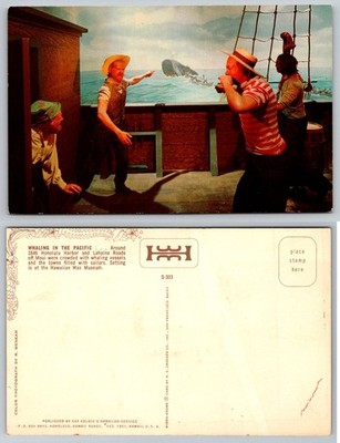 1951 Whaling in Pacific Hawaiian Wax Museum Honolulu Maui Mirro-Krome Postcard