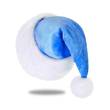 Santa Hat, Santa Hat for Adults, Unisex Velvet Comfort Light Blue Christmas H...