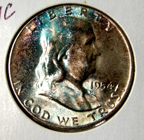 1954 Blueberry Toned Franklin Half Dollar BU-Unc. FBL 50c 90% Silver U.S Coin P