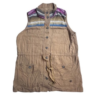 Ariat Weekend Warrior Vest Women XL Brown Striped Yoke Tencel Utility Casual