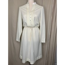 1960s Kay Windsor Ivory White Shimmer Modest Coquette Hostess Secretary Dress M
