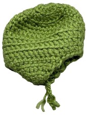 Handmade crocheted child hat green soft ear flaps READ not finished needs READ