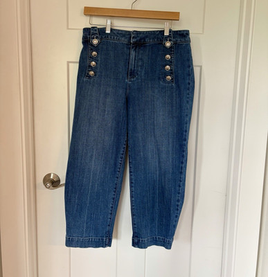 Talbots Sailor Jean 10P Petite Blue Medium Wash Denim Button Front Ankle