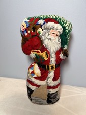 VTG Needlepoint Santa Clause Figurine Standing Pillow Christmas