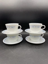 Vintage  Corelle Retired Morning Blue Flower Coffee/Tea Cups & Saucers 8pieces