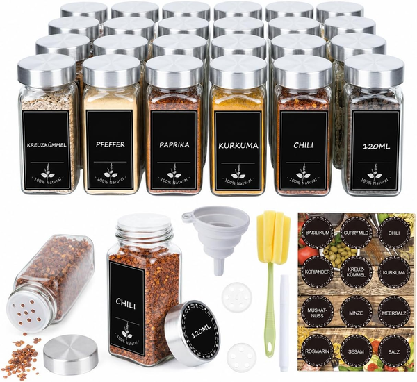 GewüRzgläSer Eckig Set, 24X120Ml GewüRzdosen Set, Spice Jars Mit Streueinsatz,Et-image