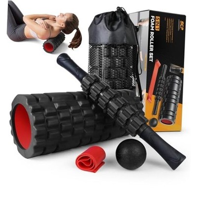 5 in1 Foam Roller Set, Trigger Point Foam Roller, Massage Roller Black-red