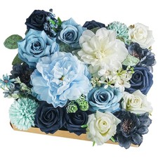 Artificial Flowers Combo Box, White, Blue, Silk Fake Roses, DIY Centerpieces