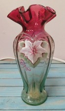 Fenton Rubina Verde Vase  975/1750  Hand Painted Downy