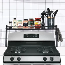 upgrade Stove Top Shelf，Over the Spice Shelf for Kitchen,Spice Black 