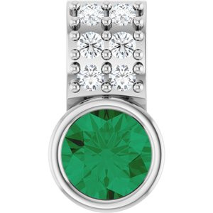 14K Weißgold Lab-Grown Smaragd & 0,04 ct natürlicher Diamant Anhänger 1,08 gm