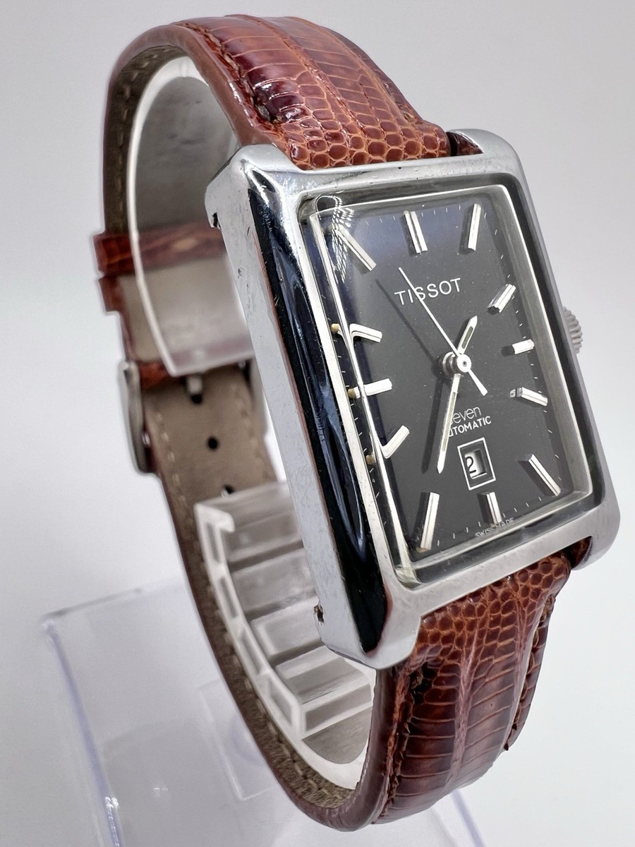 Vintage Tissot Seven Tank Rectangular Automatic Mens Watch Lizard