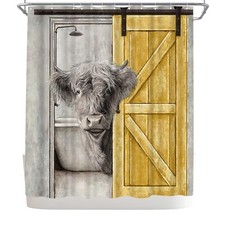 Highland Cow Shower Curtain Rustic Shower Curtain Farmhouse Bathroom Yellow