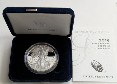 2016-W American Silver Eagle $1 Proof 1 Oz 0.999 Silver 50th Anniversary COA/Box
