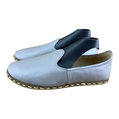 Gizze Women s Size 10W Handmade Gray Leather Loafer Espadrilles 