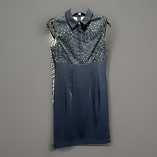 Ann Taylor Sleeveless Fashion Dress Women's Size 0 Navy Gold Lined Collared