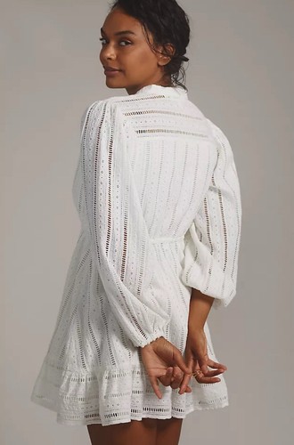 NWT Spring ANTHROPOLOGIE Forever That Girl Eyelet Mini Dress Small S Puff Sleeve - Picture 8 of 9