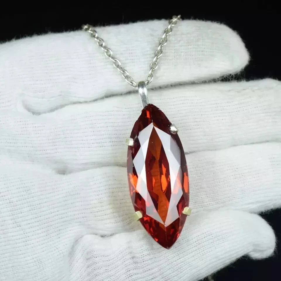 Colgante Natural Certificado 92 Ct+ Circón Naranja Marquesa Plata 925 AG Piedras Preciosas Foto 2 de 4