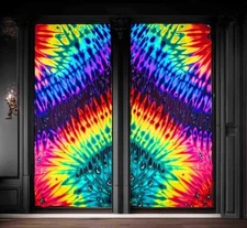 Psychedelic Tie Dye Blackout Rod Curtains Drapes Shades Fabric Raindrops Rainbow