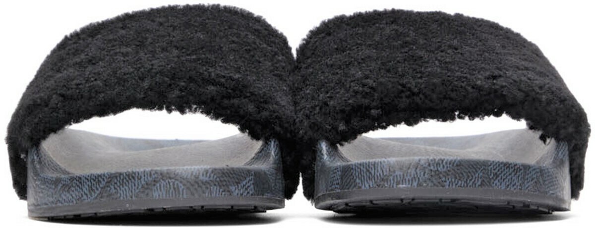 Coach Men\'s Signature Shearling Pool Slide Sandals Black COACH  main image 3