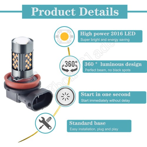 2x Amber Yelllow H11 H8 Super Bright 42-SMD 2016 LED Fog Light Driving Bulbs 12V - Picture 5 of 8