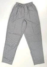 Chef Baggy Checkered Pants Elastic Waist Draw String 3 Pockets Zipper Sz S Small
