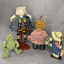 Cottagecore Lot Of 4 Hand Painted Wooden Decor Items