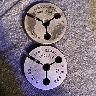 GM Co. 1/4-22DBL THD L.H. THREAD RING GAGES GO NO GO P.D.'S .225 & .2223 (RT18)