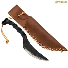 Viking Pocket Knife Twisted Carbon Steel Handle With Handcrafted Leather Sheath
