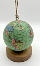 World Market Green Paper Covered Globe Ornament - Travel Map Christmas Holiday