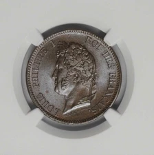 1839-A FRENCH COLONIES LOUIS PHILIPPE BRONZE 5 CENTIMES NGC MS-65+ BROWN