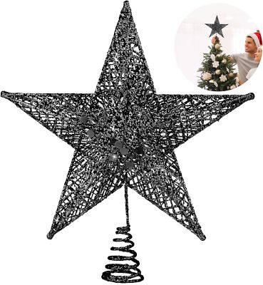 Christmas Tree Topper 8 Inches Metal Glittered 8 Inches, Black 