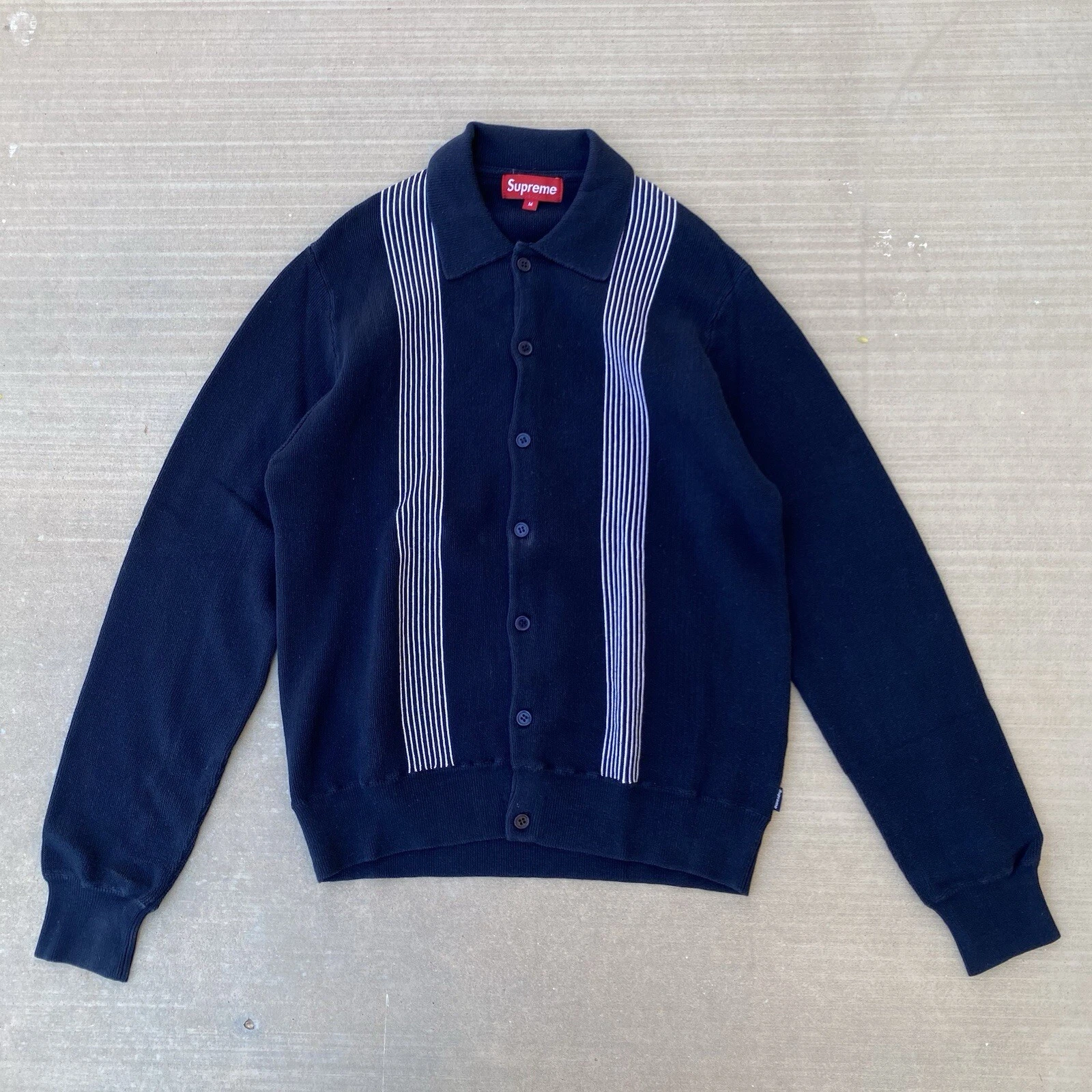 Pull cardigan Supreme bleu marine 2012 logo boîte cardigan