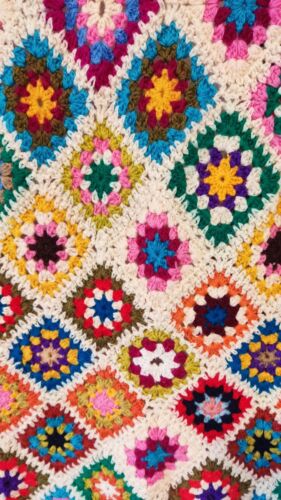 Vintage 60' Hippie Hand Made Wool Granny Squares Sleeveless Sweater Cardigan - Picture 3 of 5