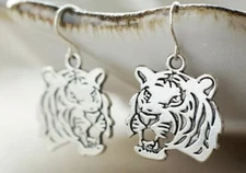 Silver Tone Tiger King Life Of Pie Zoo Teeth Hanging Hook Earrings